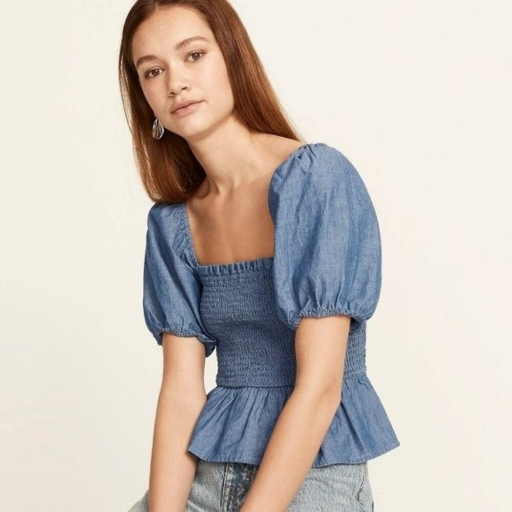 J. Crew NWT Smocked Chambray Crop Top M